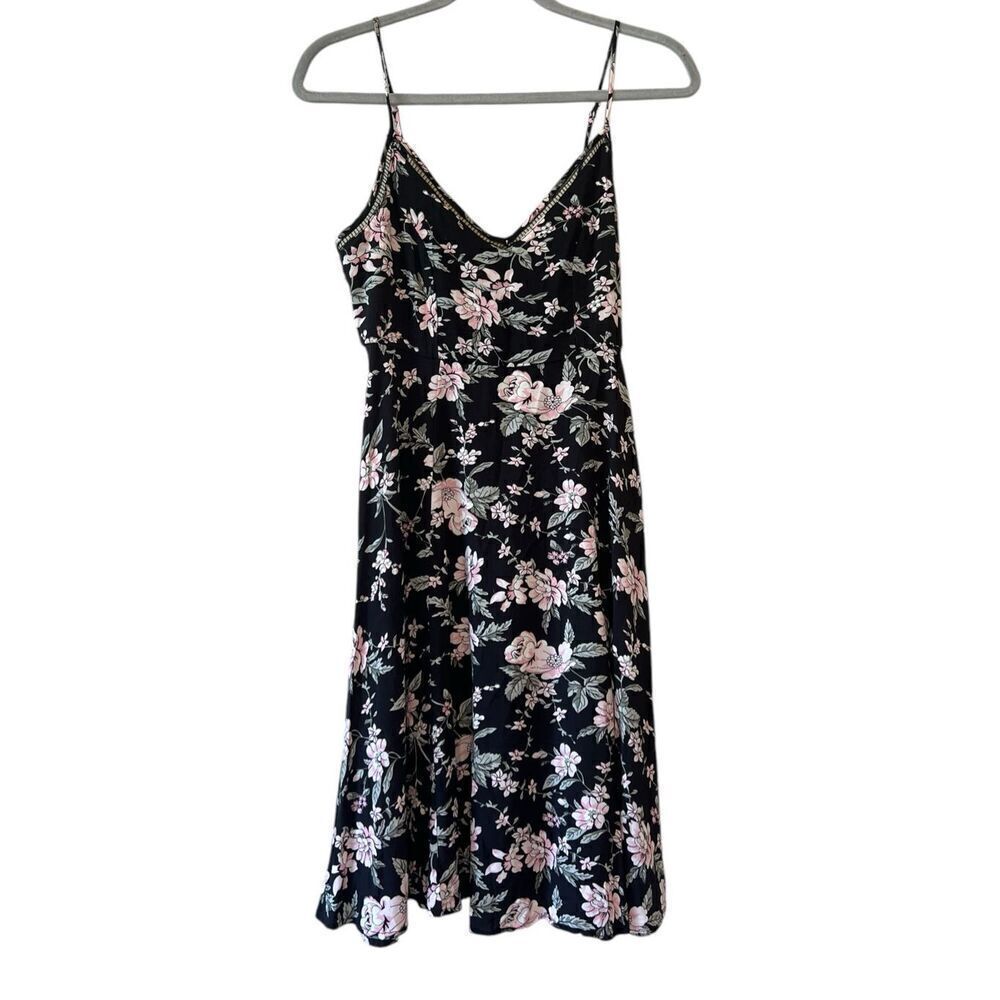 Lulus Womens Esperanza Black Floral Midi Dress SMALL